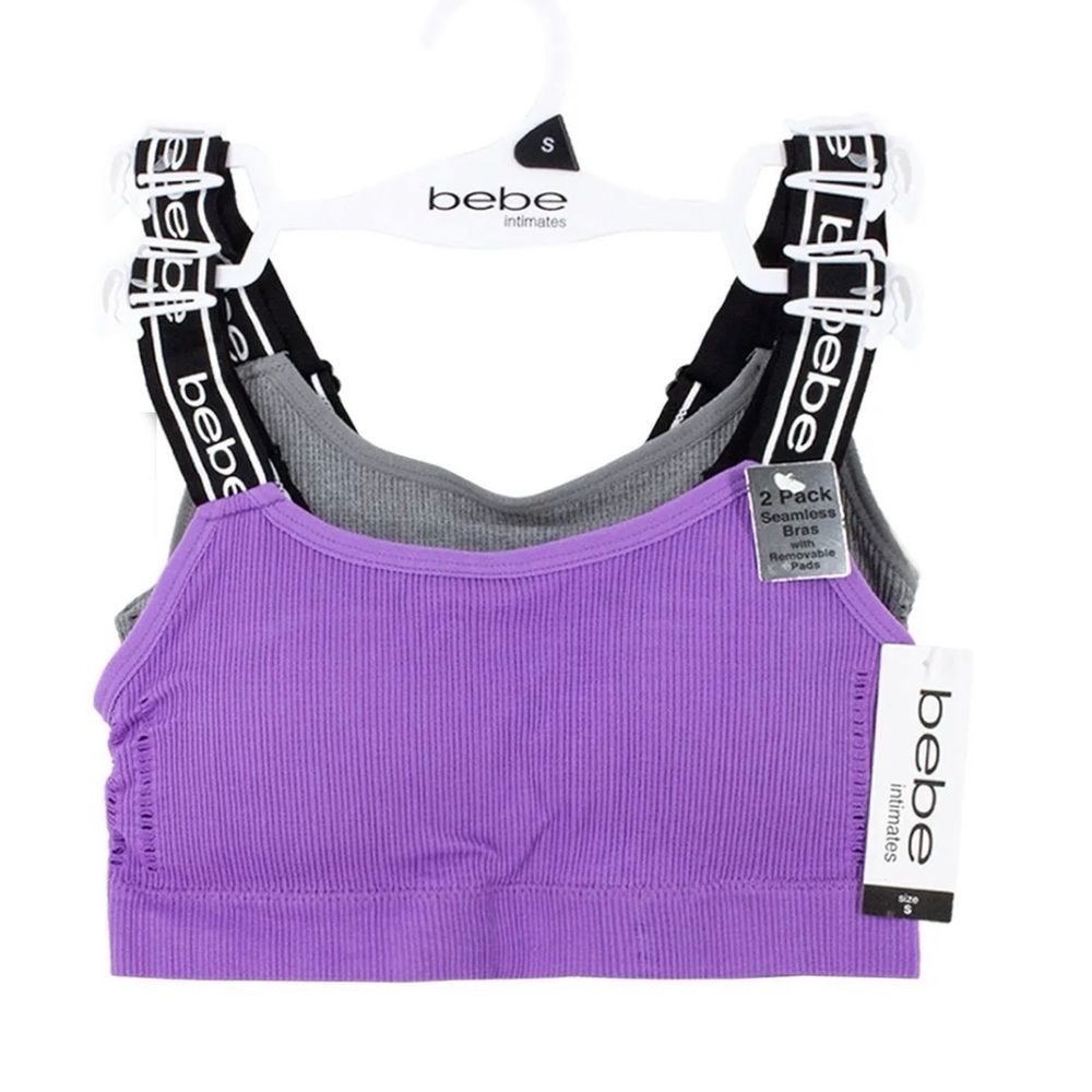 NWT bebe 2 pack Seamless padded Bras, Purple and Gray, S,M,L, XL